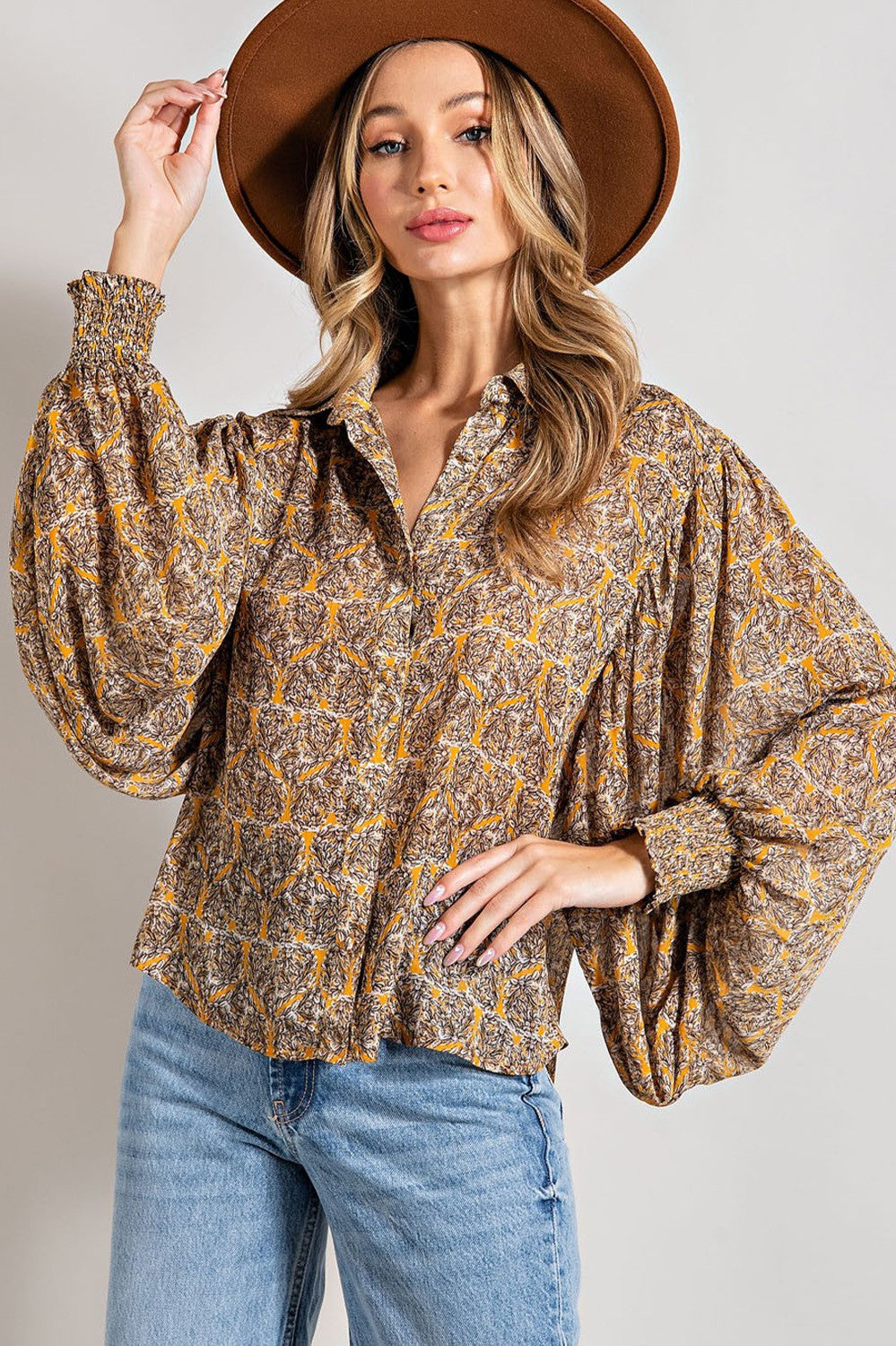 Plus Printed Puff Sleeve Blouse