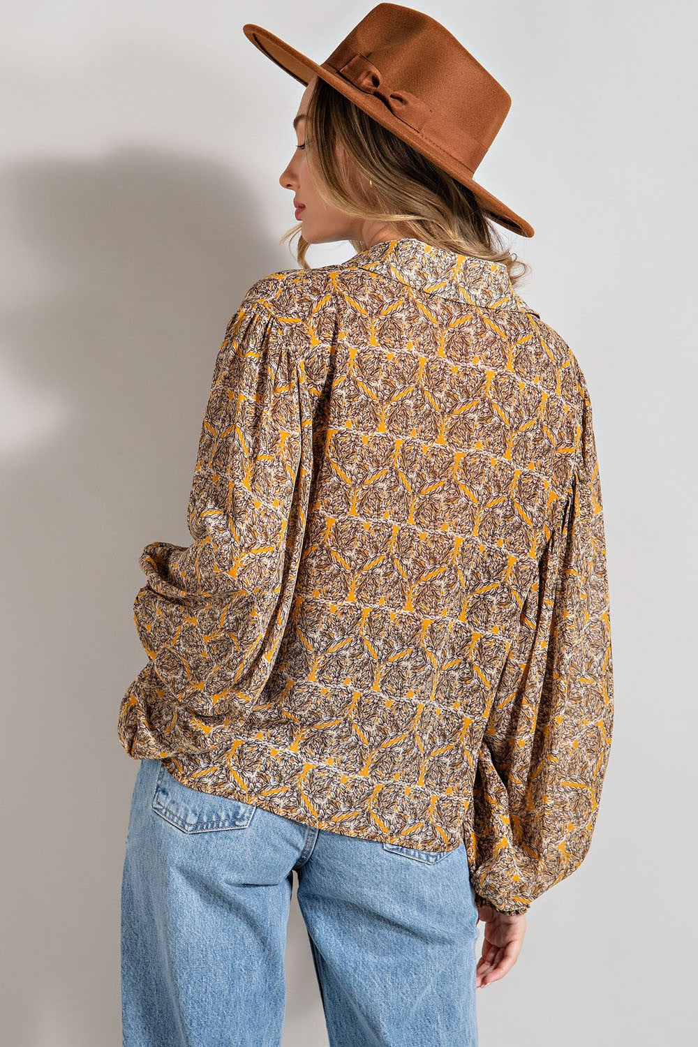 Plus Printed Puff Sleeve Blouse