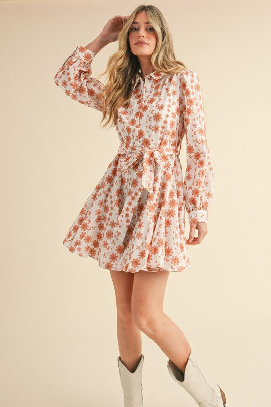 Floral Embroidery Button Down Dress