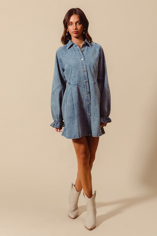 Washed Denim Button Up Dress