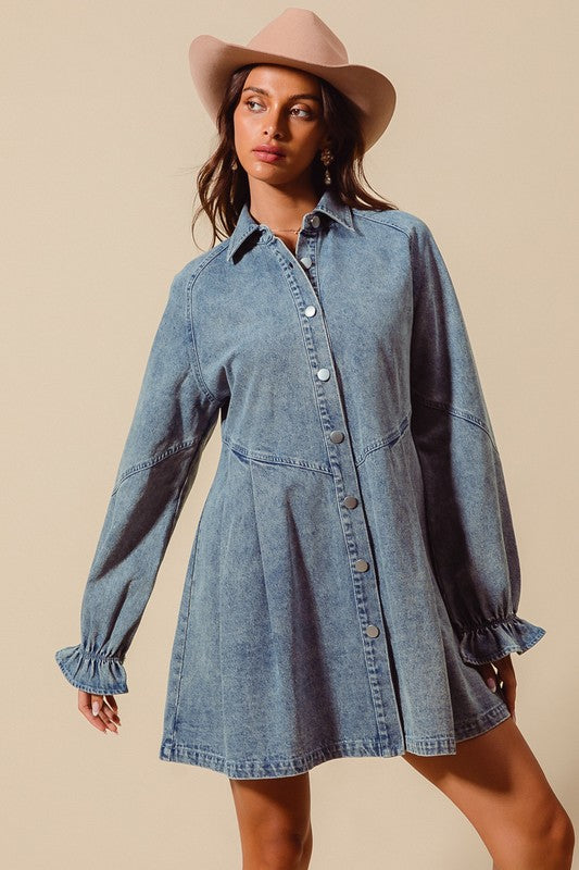 Washed Denim Button Up Dress