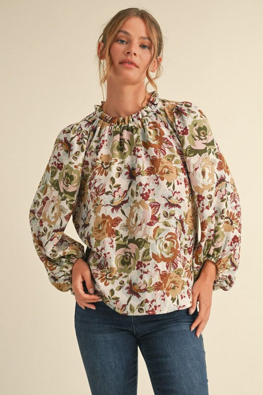 Floral Print Voluminous Sleeve Top