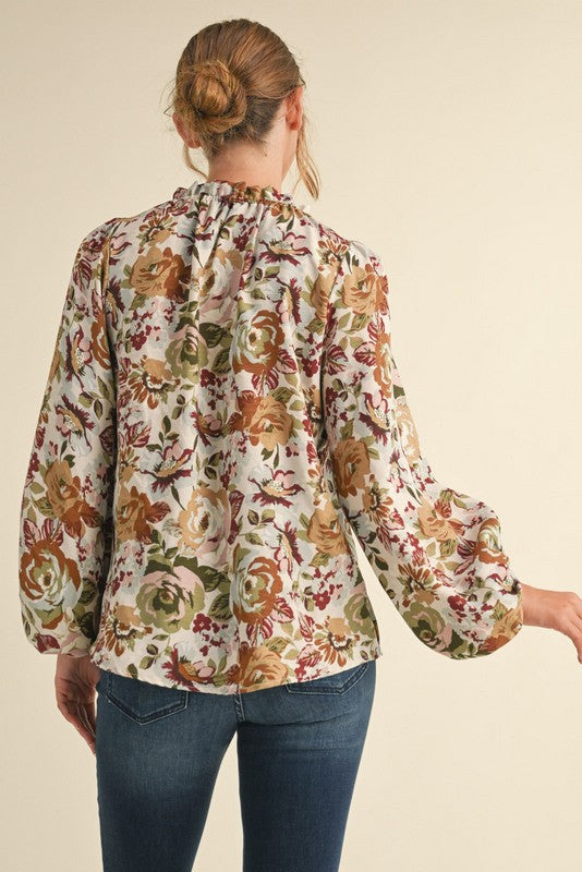 Floral Print Voluminous Sleeve Top