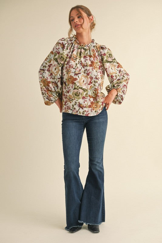 Floral Print Voluminous Sleeve Top